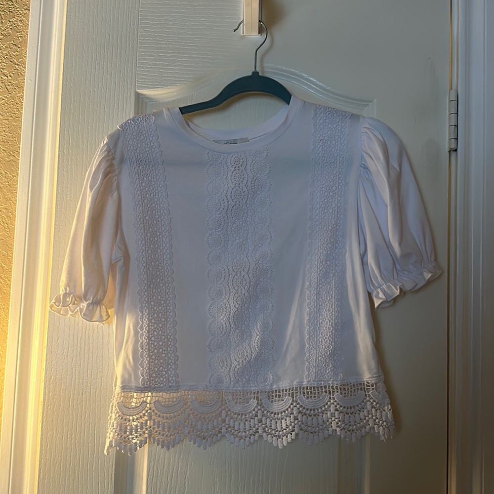 Francesca’s White Lace Crop Top, Size Small